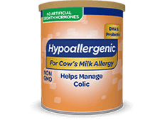 Store Brand hypoallergenic infant formula tub.