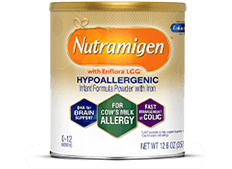 Nutramigen hypoallergenic infant formula tub.