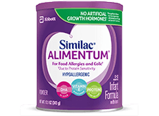 Similac Alimentum hypoallergenic infant formula tub.