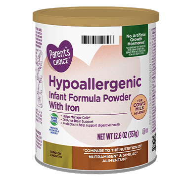 A tub of Parent's Choice Hypoallergenic infant formula found at Walmart.