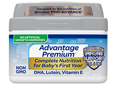 Store Brand Advantage infant formula tub.