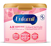 A tub of Enfamil A.R. infant formula.