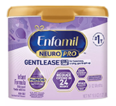 A tub of Enfamil Premium Gentlease infant formula.