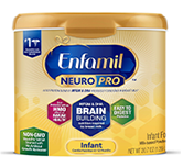 A tub of Enfamil Infant Non-GMO infant formula.