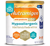 Nutramigen hypoallergenic infant formula tub.