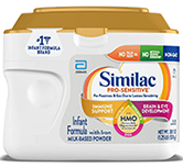 A tub of Similac Pro-Sensitive infant formula.