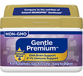 Store Brand Gentle infant formula tub.