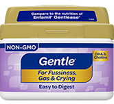 Store Brand Gentle infant formula tub.