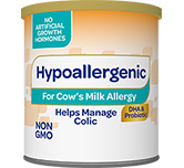 Store Brand hypoallergenic infant formula tub.