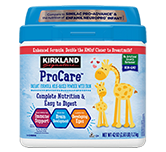 Kirkland Signature ProCare infant formula tub.