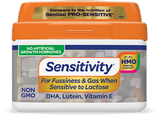 Store Brand Sensitivity infant formula tub.