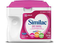 A tub of Similac Soy Isomil infant formula.