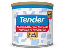 Store Brand Tender infant formula tub.